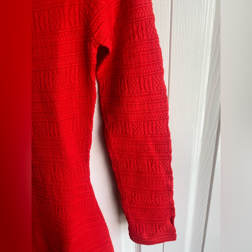 Sézane Red Knit Midi Dress with Tie Front - Picture 5 of 10